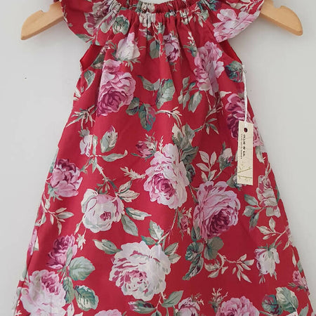 Girls Red Floral Christmas Dress Size 1 - 8