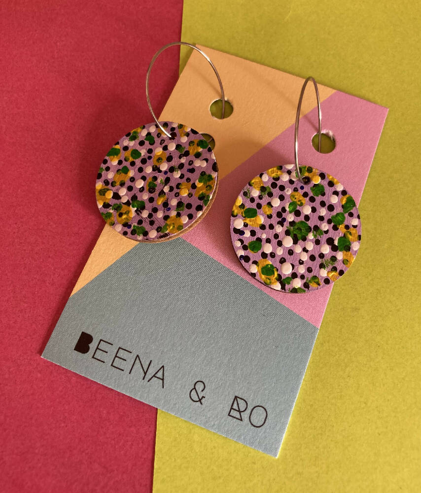 Lilac / dotty handpainted disc earrings