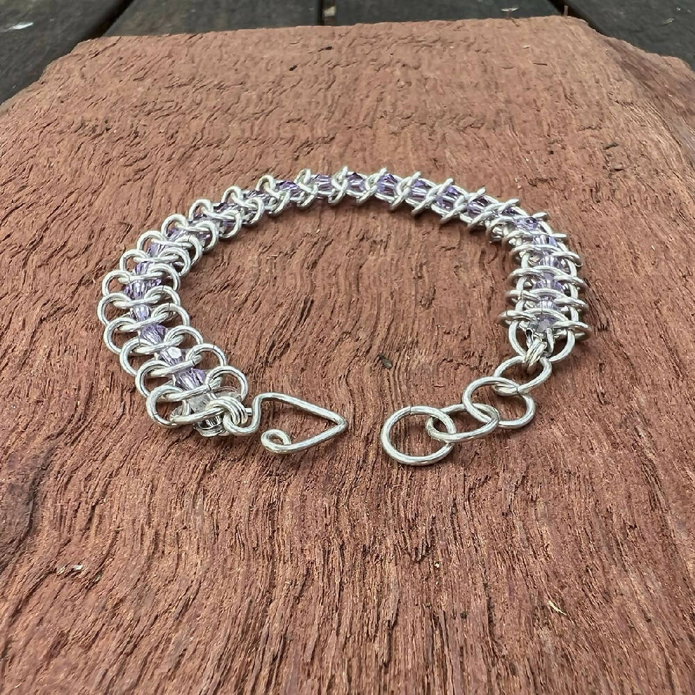 Sterling silver centipede with crystals bracelet closure