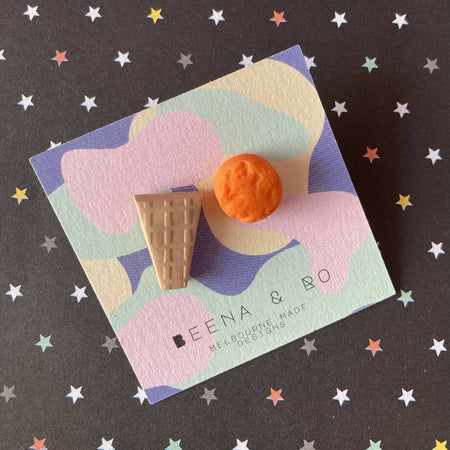 Orange scoop ice cream & cone earrings