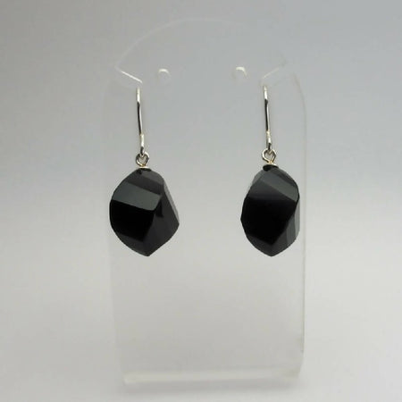 Onyx faceted twisted drops and sterling silver earrings
