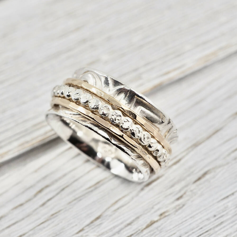 Spinner ring | Fidget ring | Anxiety ring | Sterling silver spinner ring | Silver and gold ring | Perfect gift for her