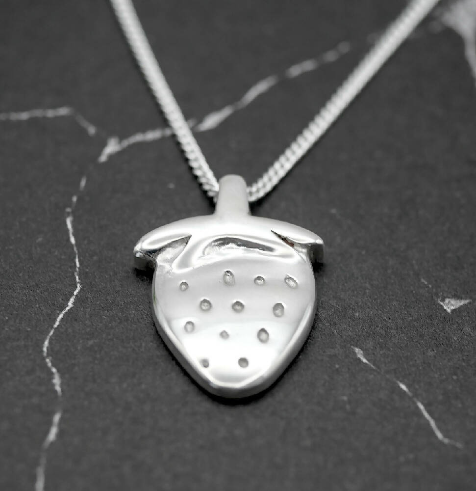 Strawberry - Handmade Sterling Silver Pendant with Curb Chain