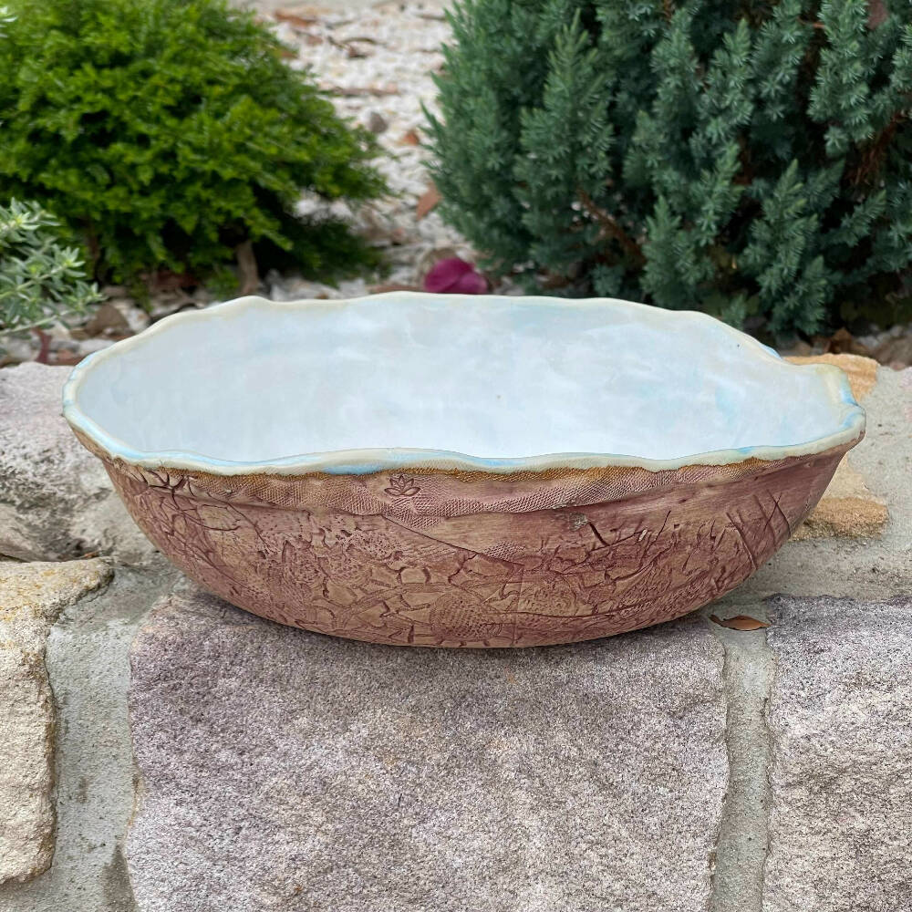 Australian Ceramic Artist Ana Ceramic Home Decor Kitchen and Dining Servingware Rustic Lace Large Serving Bowl Ceramic Pottery