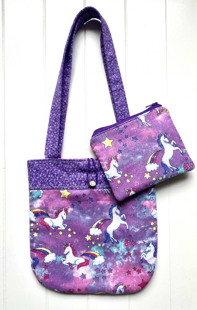 Pink and purple unicorns handbag and purse