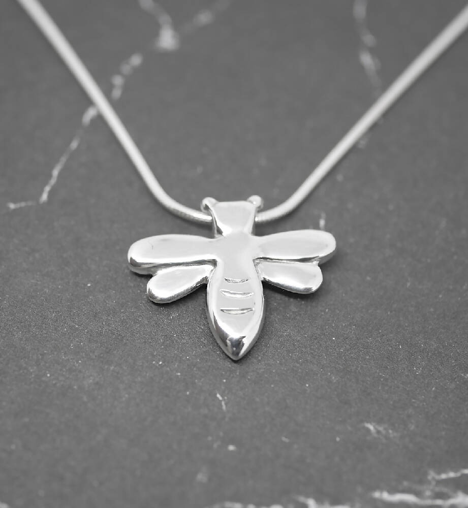 Honeybee - Handmade Solid Sterling Silver Bee Pendant with Snake Chain