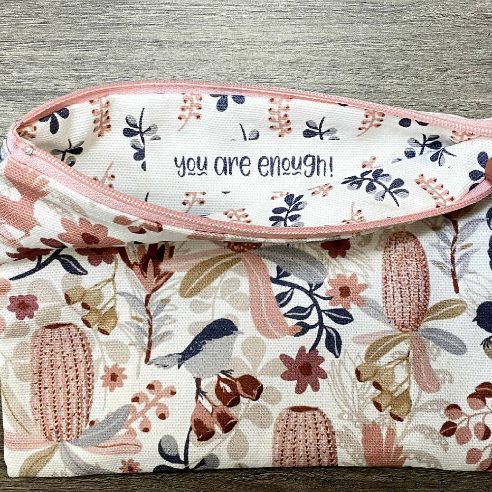 Zipper Purse - Australian Banksias pattern print with secret message inside #24