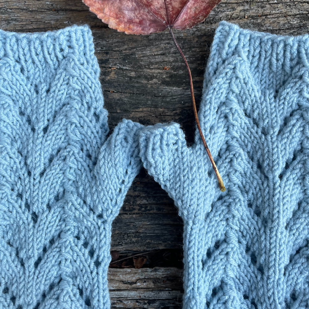 Blue Fingerless Merino Gloves, handmade
