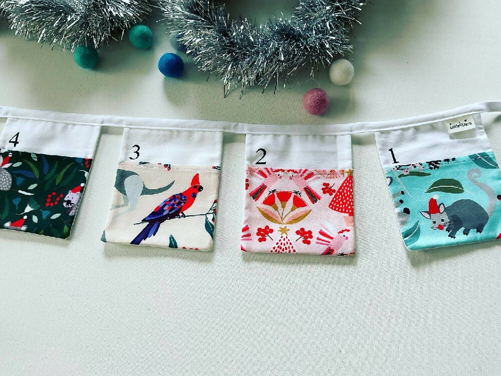 Christmas Advent Calendar Fabric Bunting - Australian Animals and Fauna