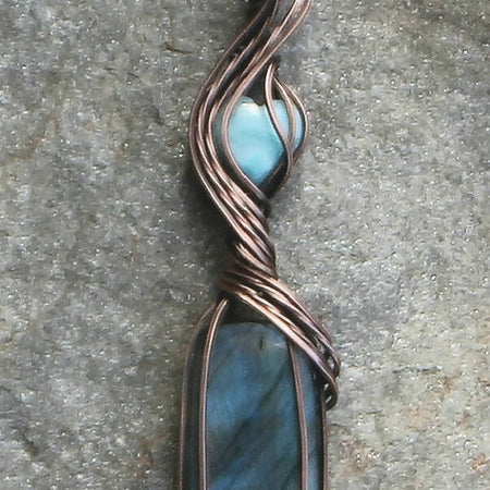 Blue Labradorite with Larimar in Copper with chain