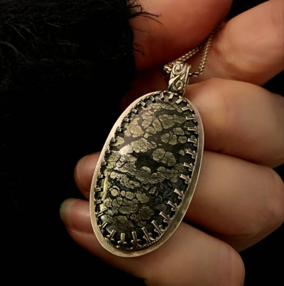 Pendant Sterling Silver Pyrite Pendant Oval Gothic