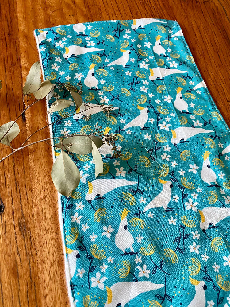 burp cloth - cockatoos turquoise / organic cotton hemp fleece / baby toddler