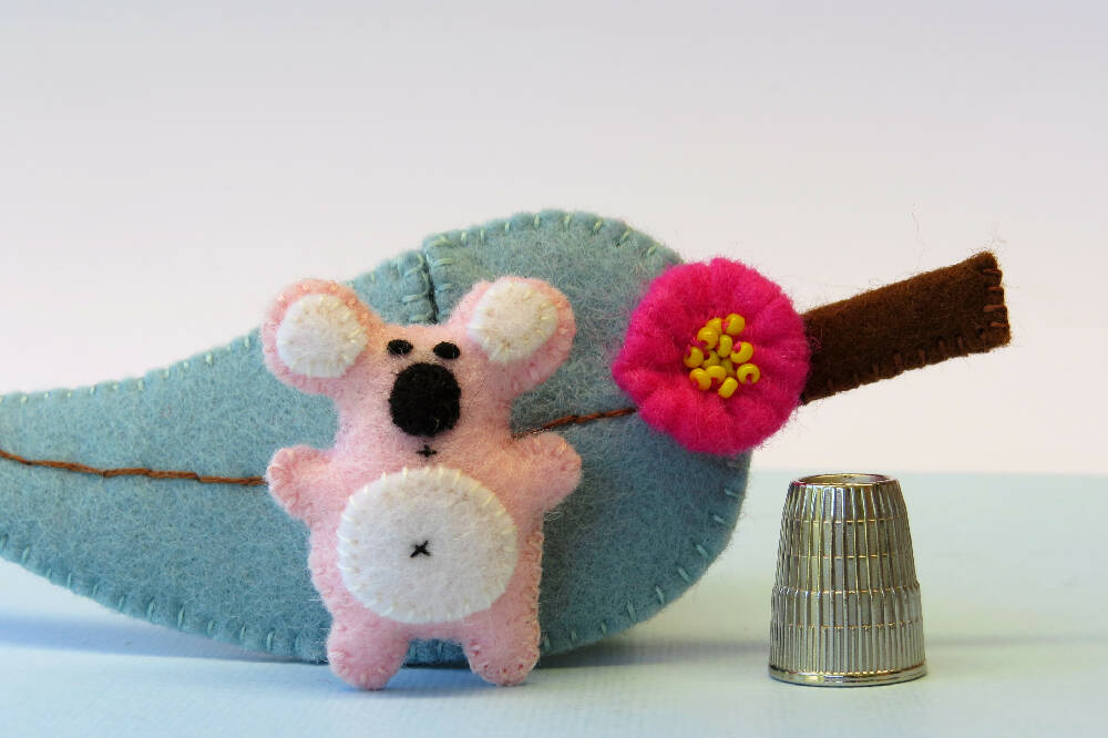 Miniature Felt Koala - Gum Leaf Bed - Australian Animal