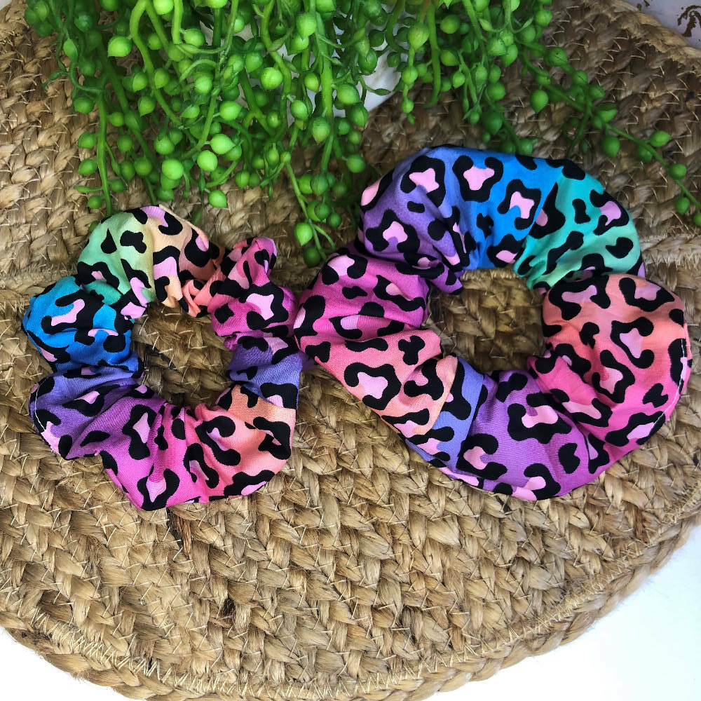 Scrunchies in Neon Leopard Print for Girls and Mums