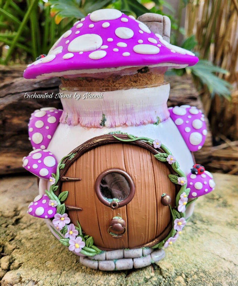 Wisteria Purple Mushroom Fairy House for a fairy garden or decor piece