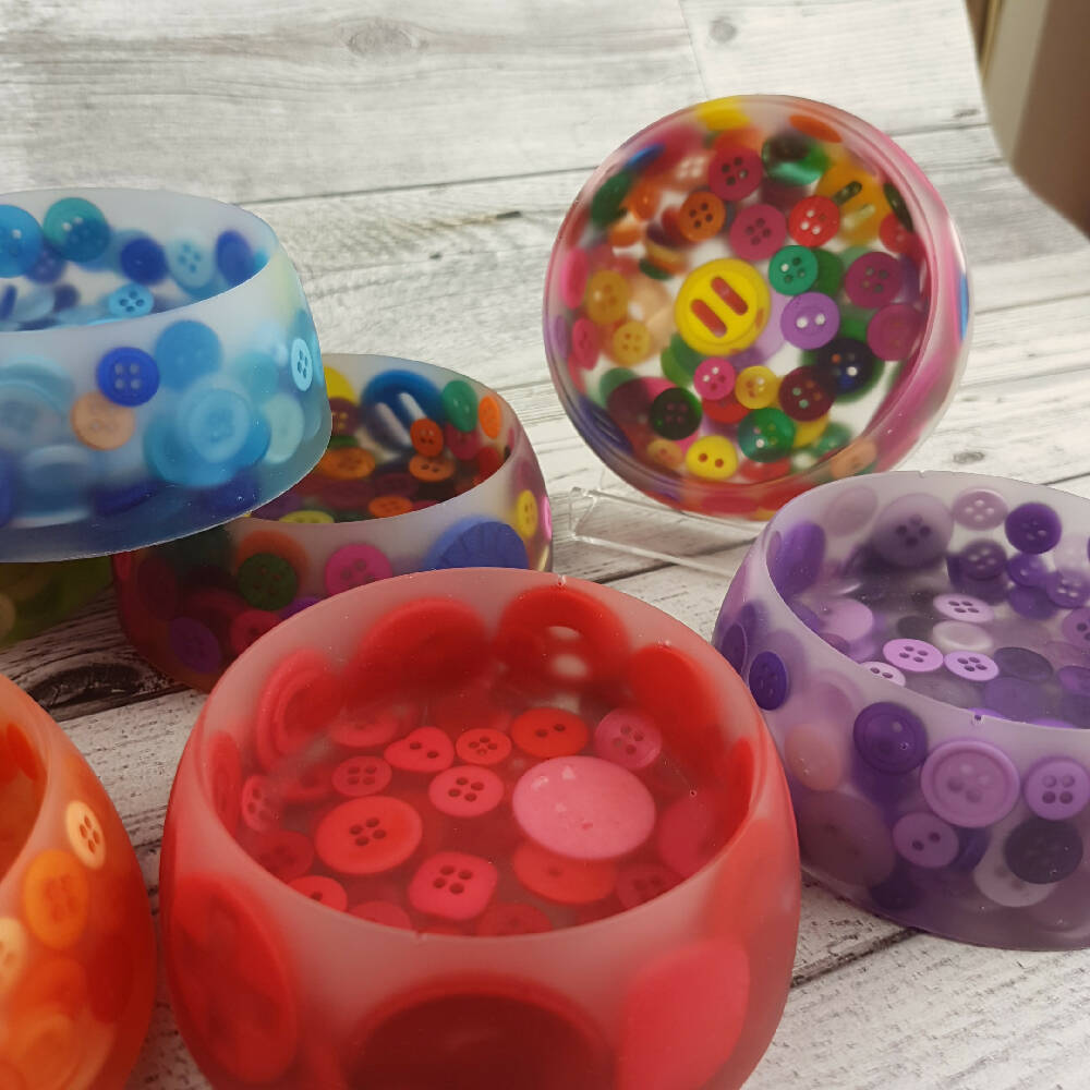 Button Bowl for Trinkets - Resin & Buttons - RED