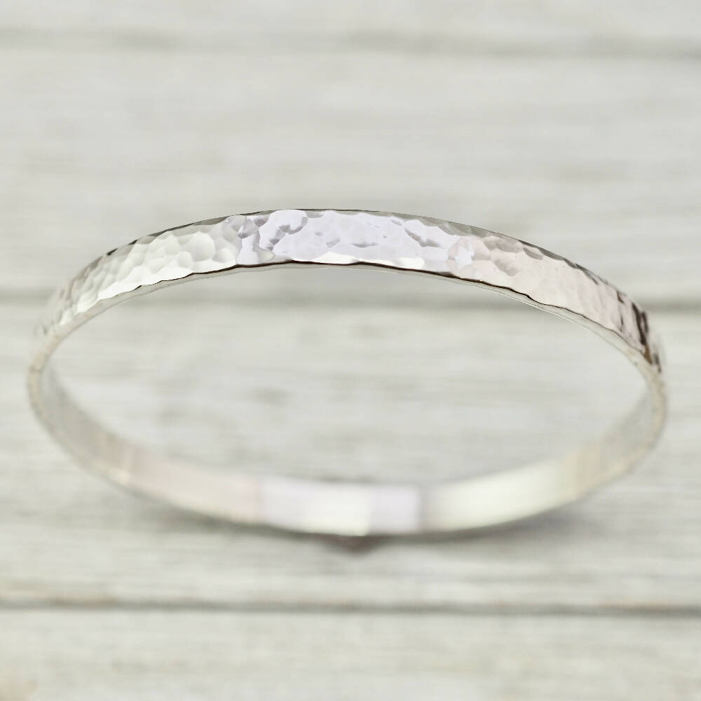 Heavy, wide silver bangle | Chunky Sterling silver hammered bangle | Handmade solid Sterling silver jewellery