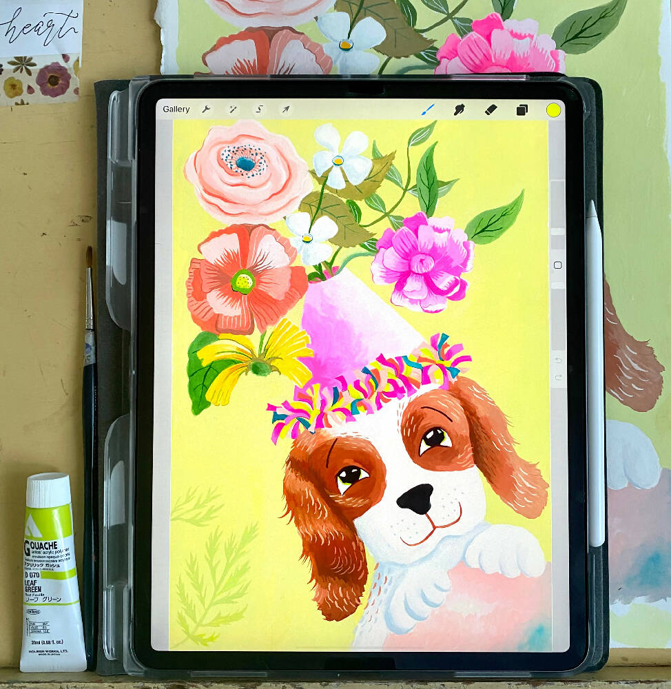 Happy Birthday Party Puppy Print Greeting Card