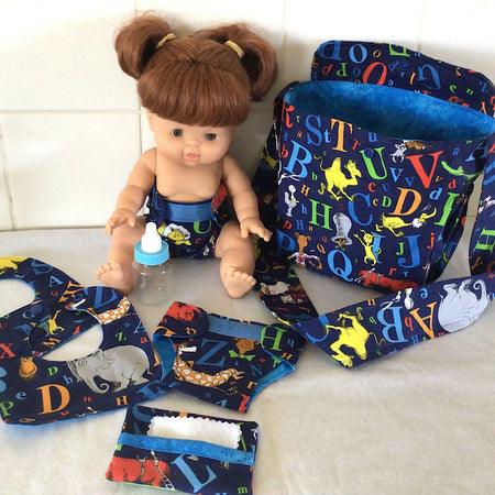 Nappy Bag and accessories for Baby Doll #3 suess blue