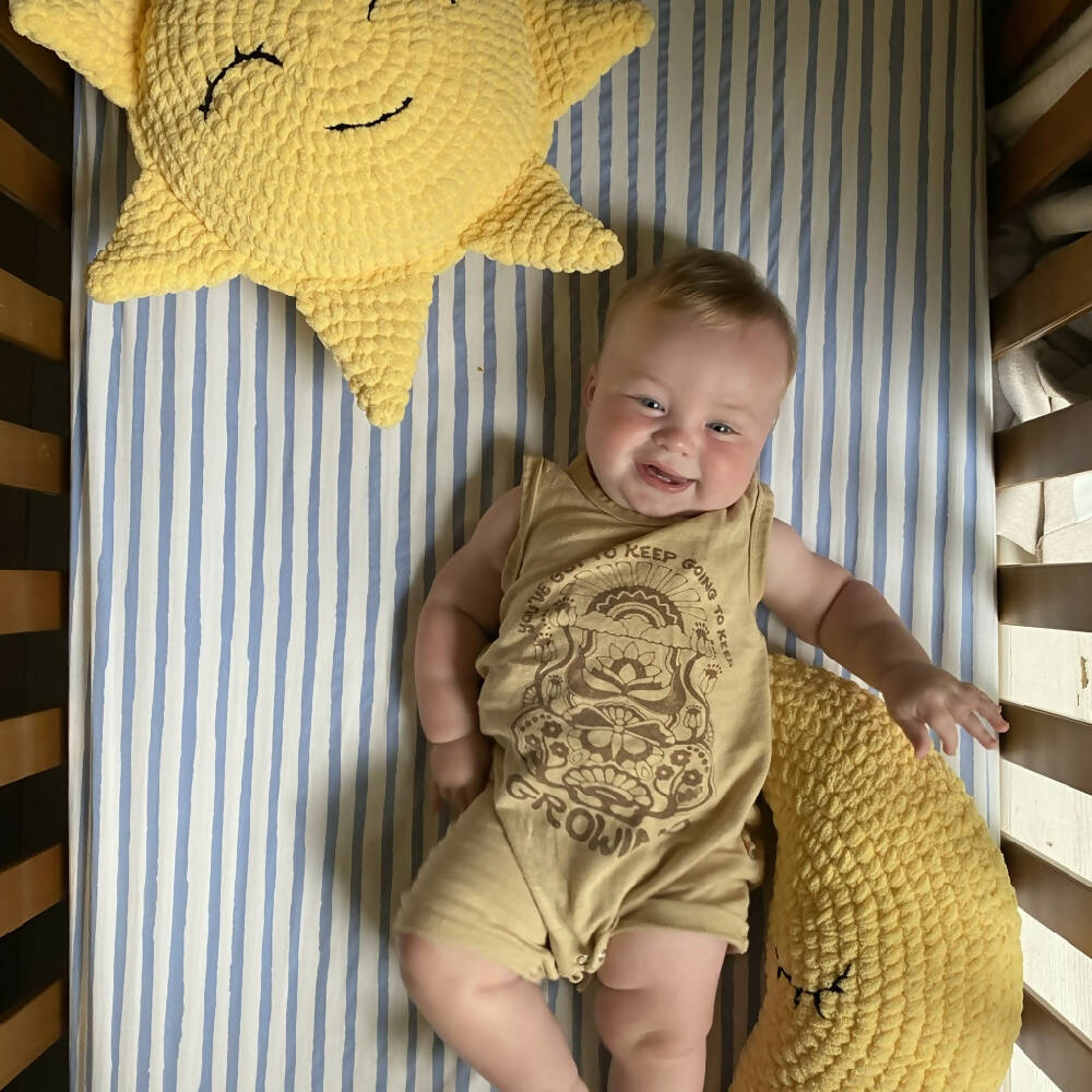 Crochet Plush Nursery Cushion, Sleepy Moon, Yellow