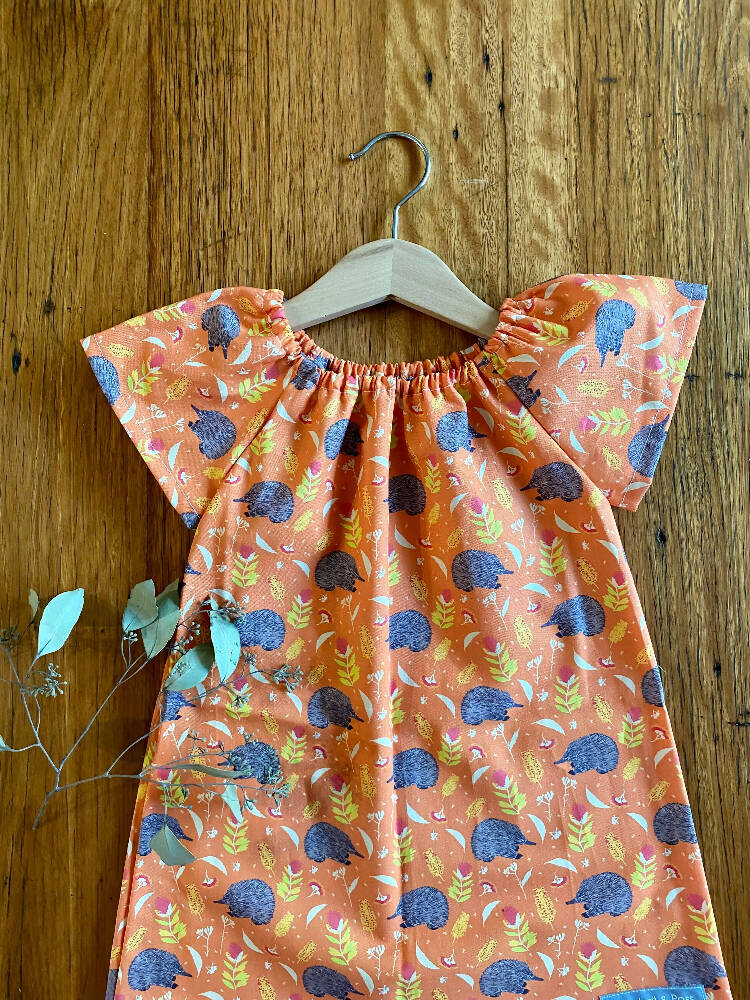 dress - orange echidnas / cotton peasant-style dress