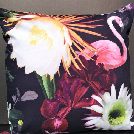 Blue floral cushion cover-Flamingo detail