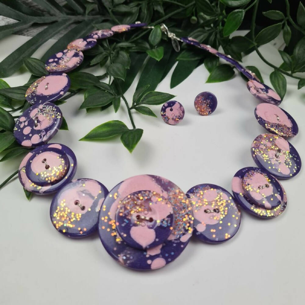 Necklace Button Purple Puff Resin Addicted to Buttons  (4)