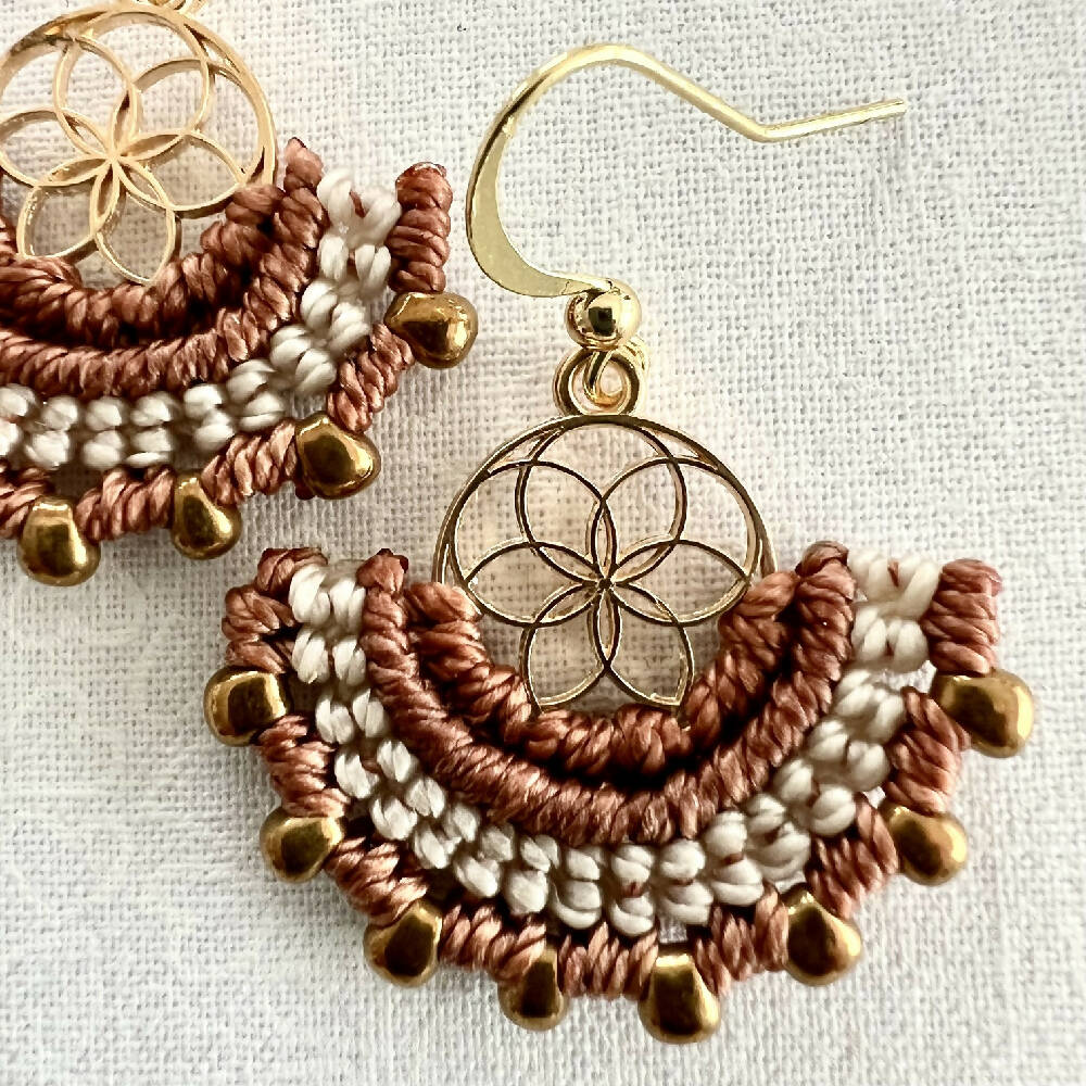 SOLD OUT - Brown Luxury Micro Macrame Earrings + 14k gold plated hooks + Free microfiber pouch