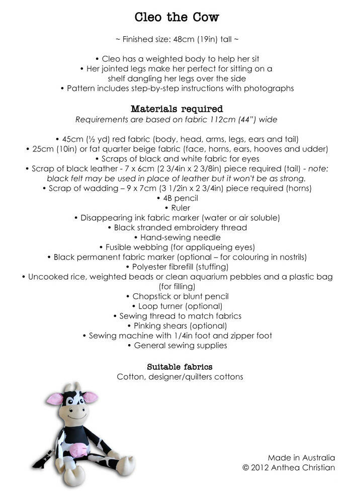 Cow Stuffed Animal PDF Sewing Pattern