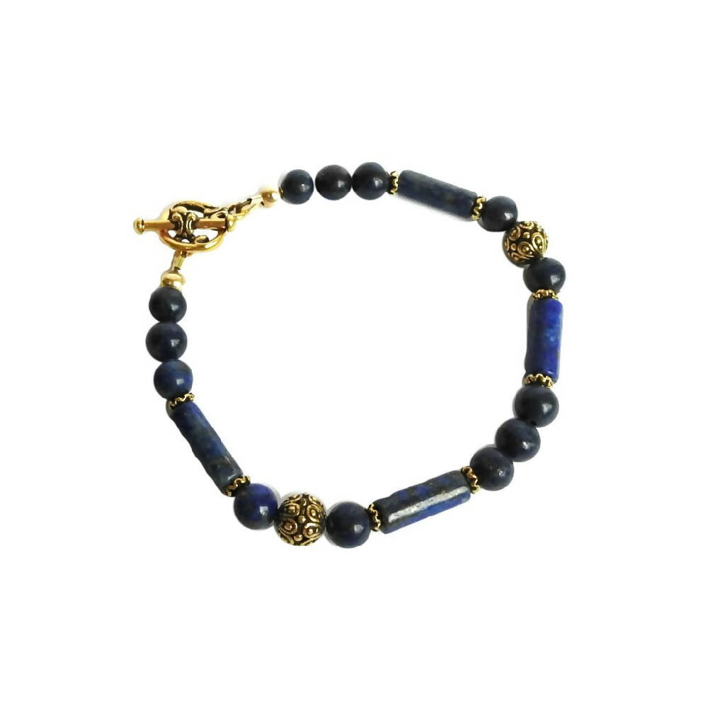 Lapis Lazuli Gemstone and Gold Bracelet