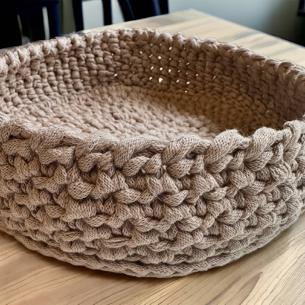 Beige Handmade Crochet Basket - large