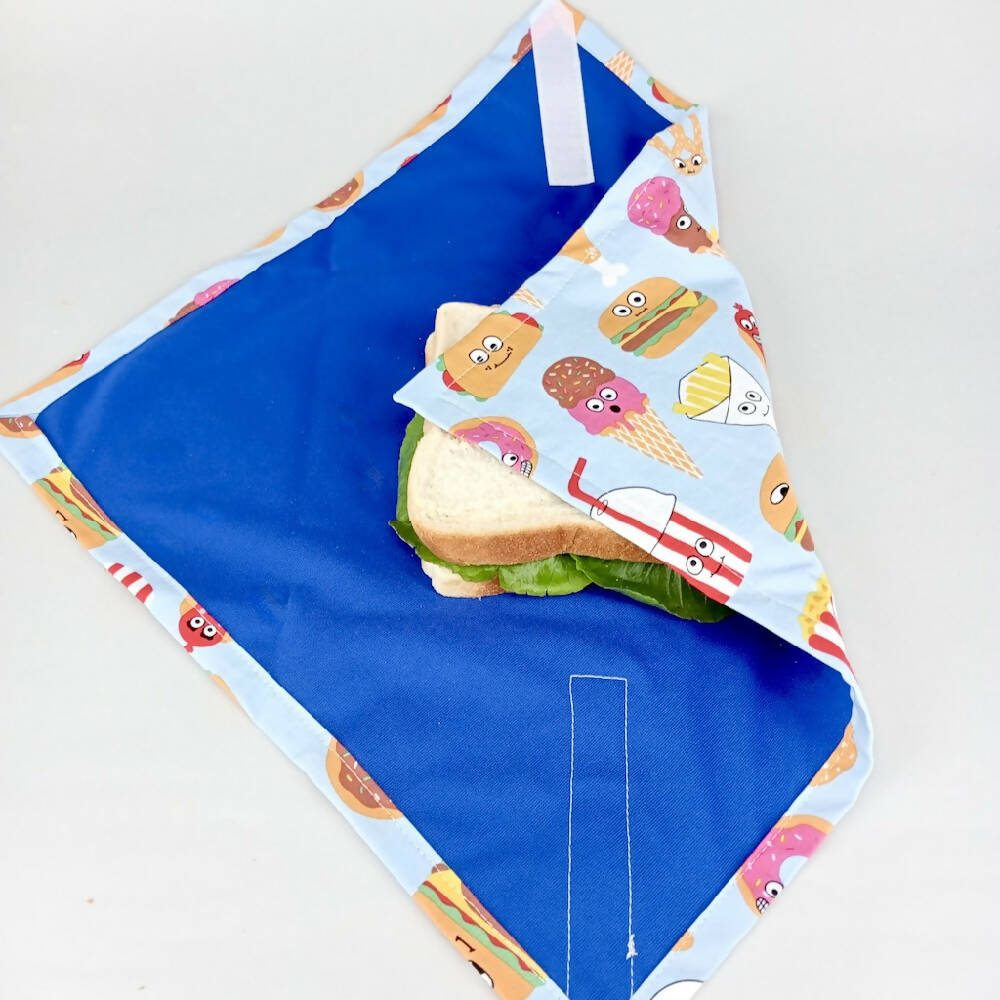 Sandwich Wrap (Reusable) - Kawaii Takeaway on Light Blue