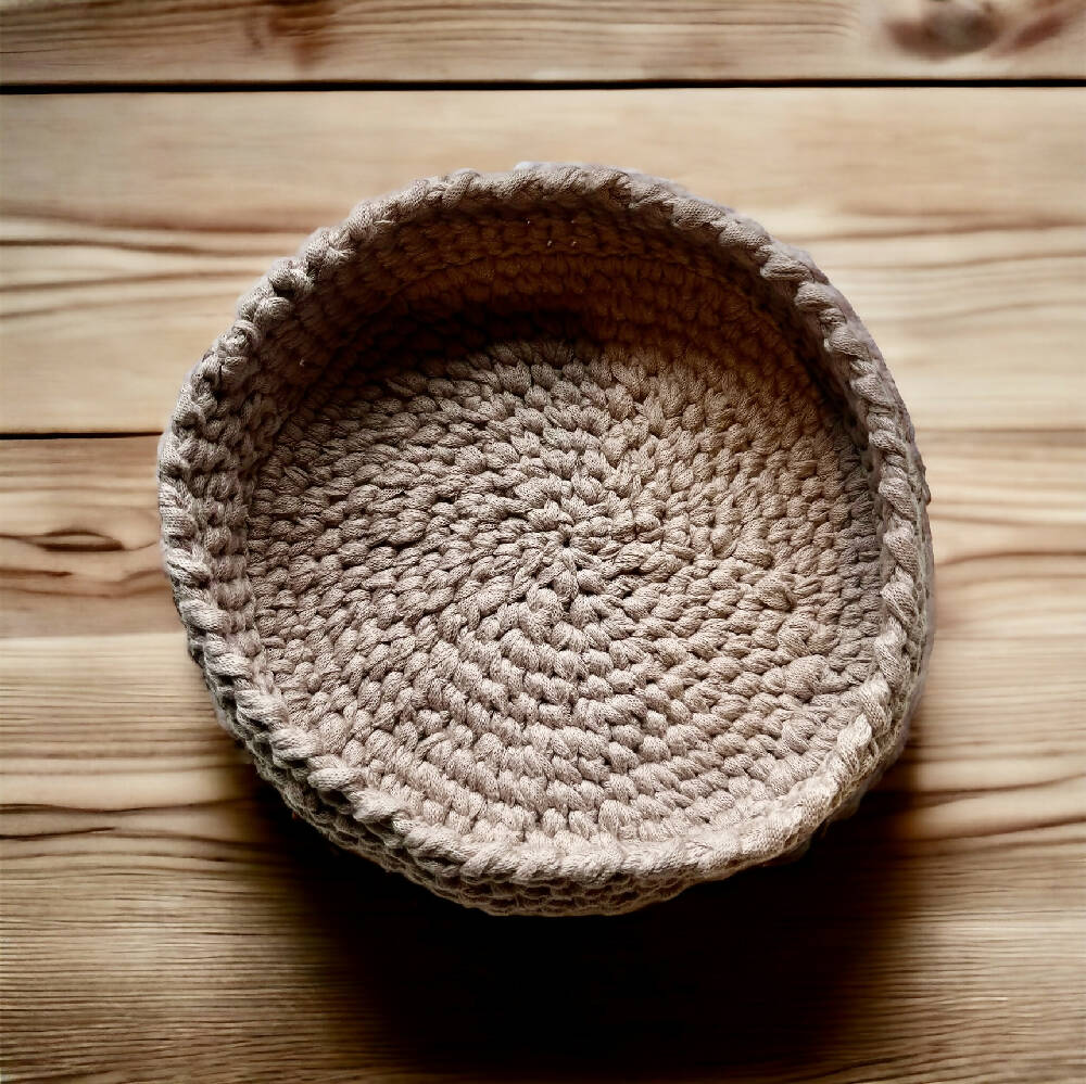 Beige Handmade Crochet Basket - large