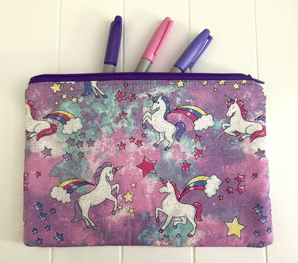 Pink and purple unicorns pencil case