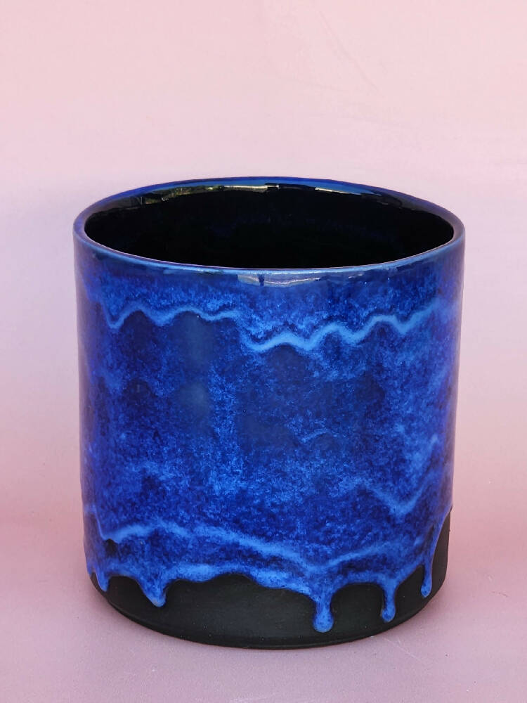 Handmade Ceramic Cover Pot - Indigo Blue Glaze