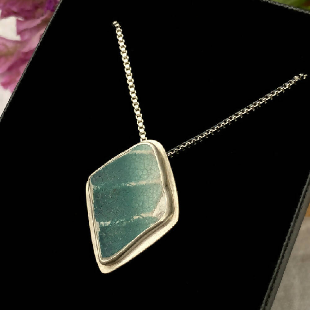 Sterling Silver Scottish Sea Pottery Pendant - Diamond6