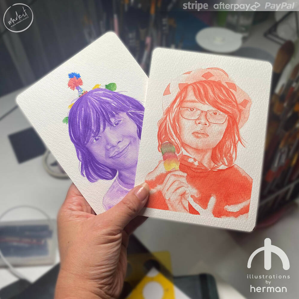 Custom Portrait | Watercolour | Monochromatic-Style