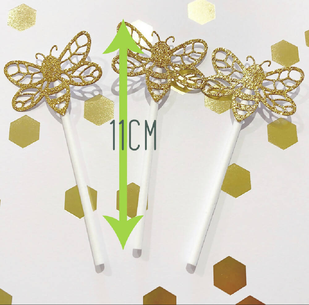 Gold Bee Cupcake Toppers. Baby shower, birthday, Mummy to be.