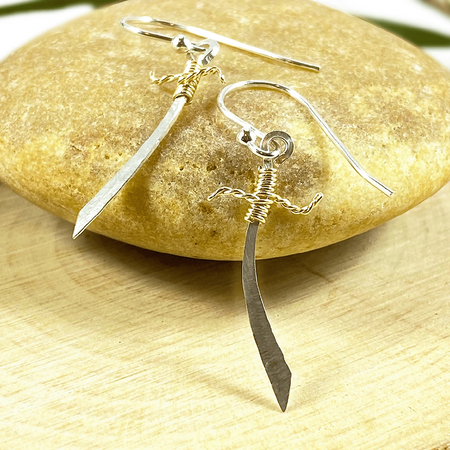 Sterling Silver Curved Sword Dangle Earrings