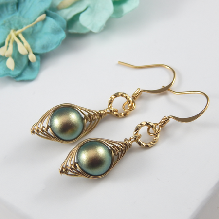 Gold Peapod Earrings Choose Your Colour Pearl