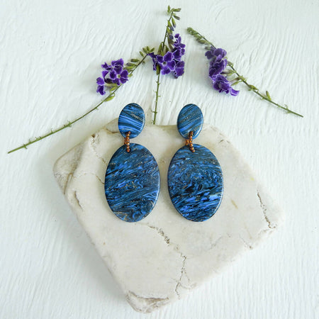 Blue & Bronze Polymer Clay Earrings 