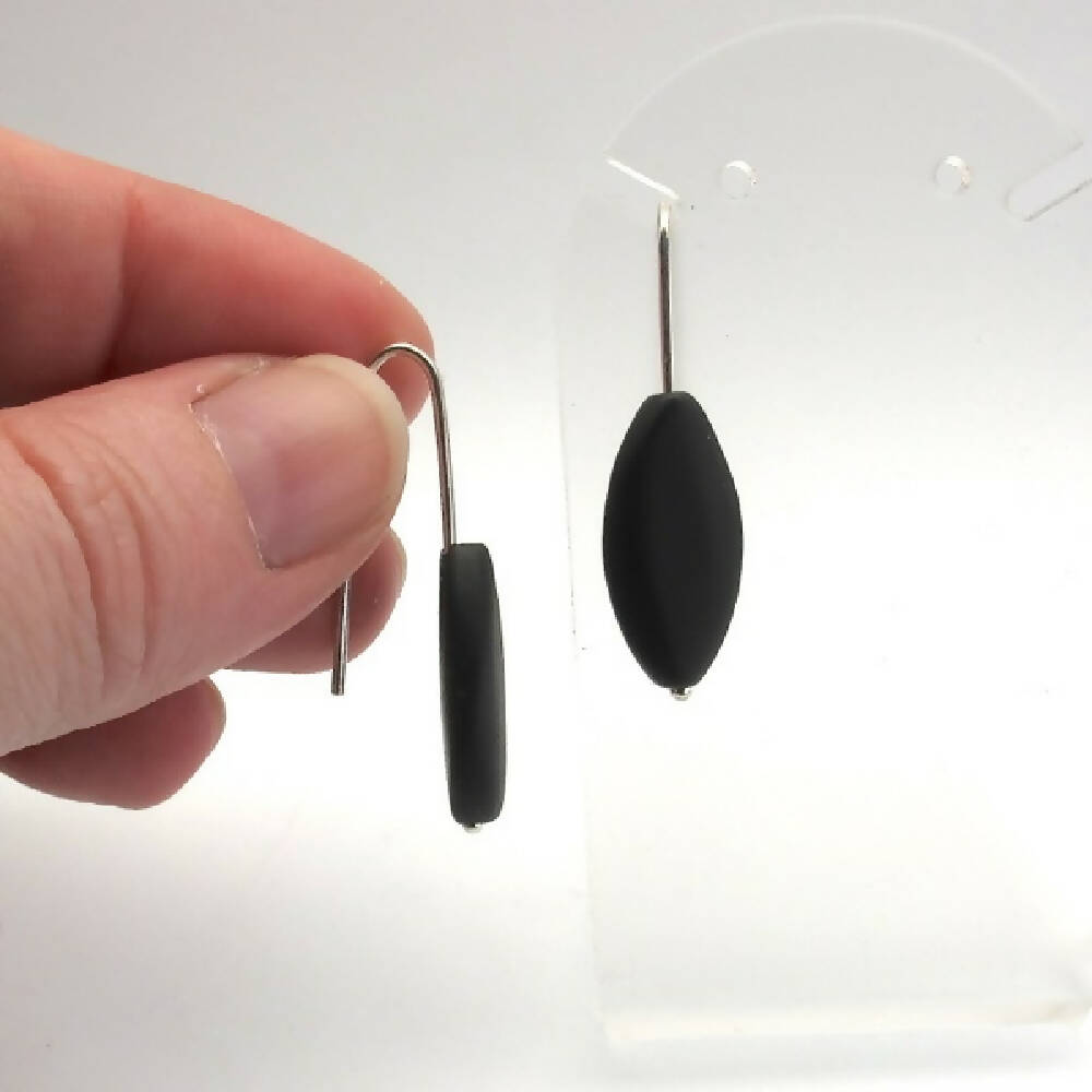 Matte onyx marquise and sterling silver short stack earrings 2