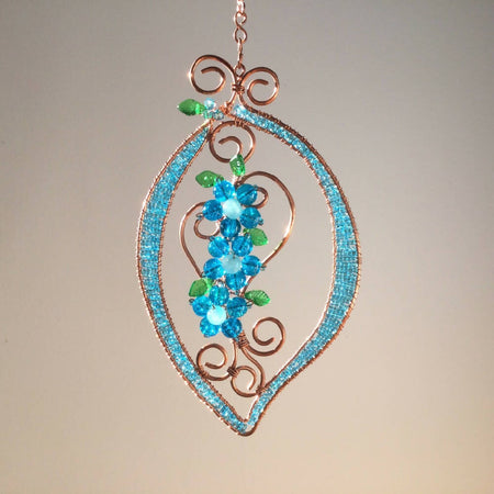 Floral Azure Wire Wrapped Glass Beaded Hanger