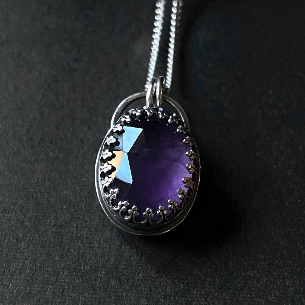 Pendant Sterling Silver Amethyst Gothic Faceted D