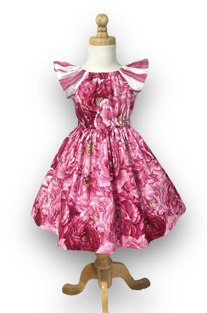 SIZE 3 Dark Pink Peonies MATILDA Dress