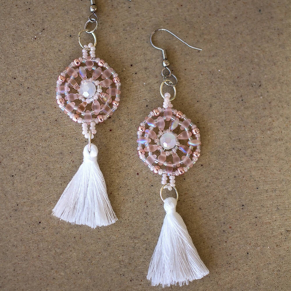 White and Blush Tassel Earrings_Seabreeze Boho by Luna