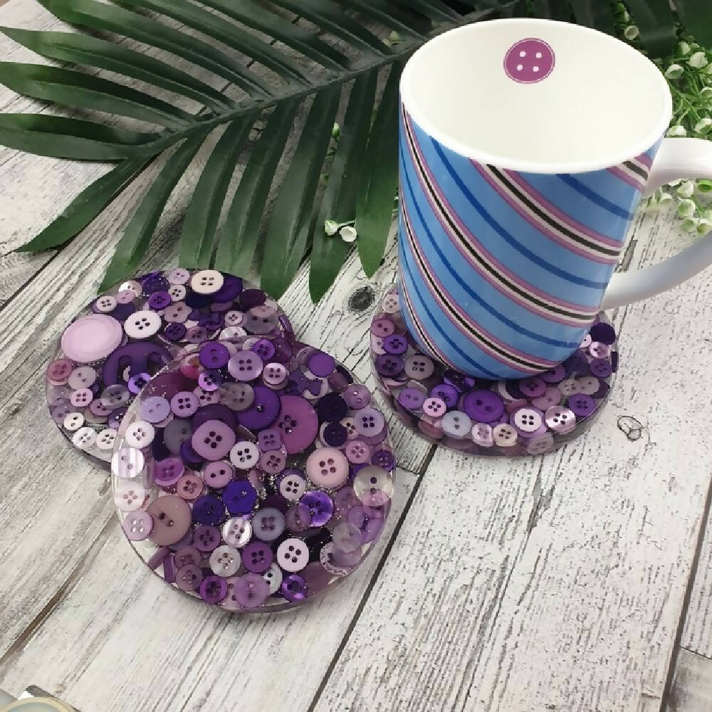 Coaster Resin Purple Buttons Round Flat Mug (2)