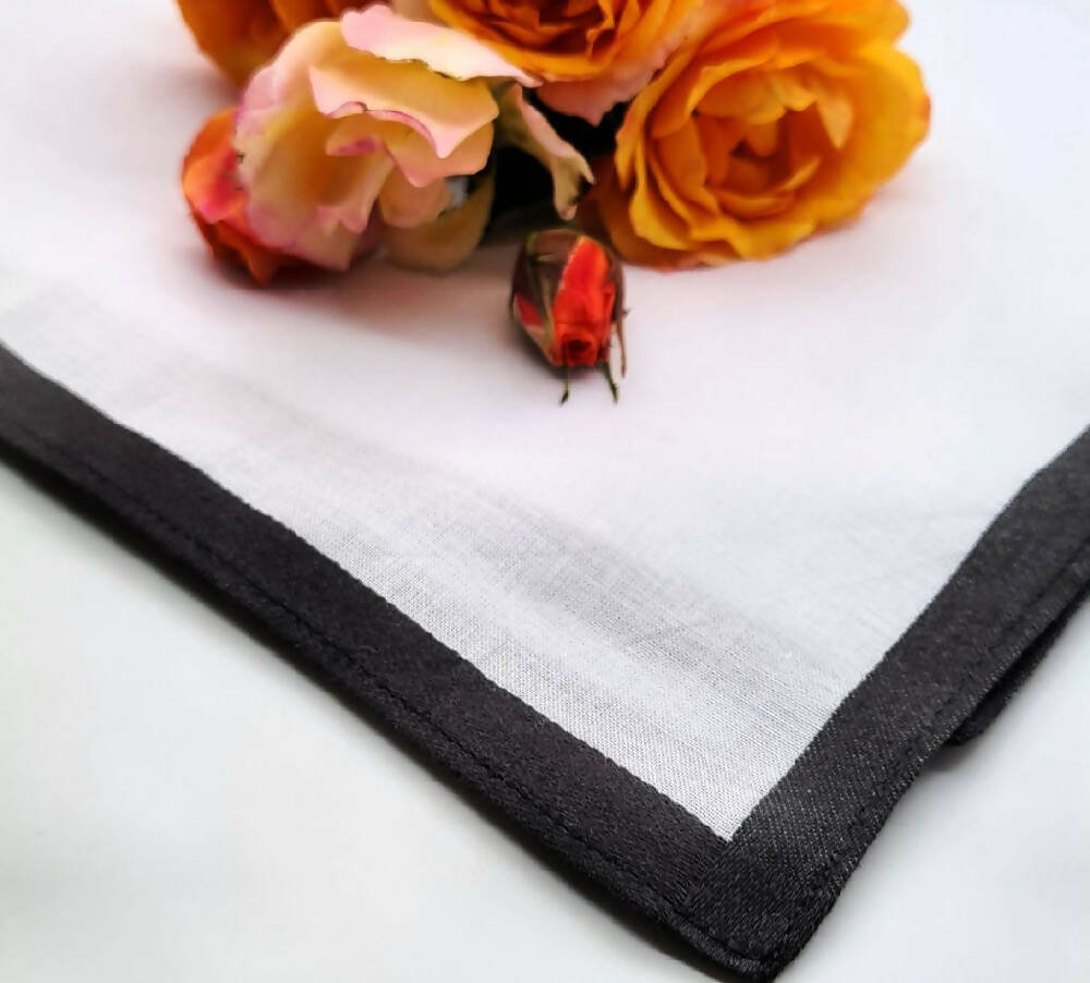 Wedding-Handkerchief-Man's-White Cotton-Charcoal Edged Hanky_3