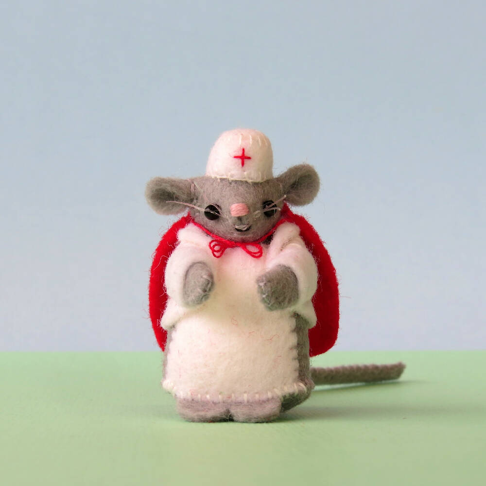 Miniature Felt Mouse - Wool Felt Nurse