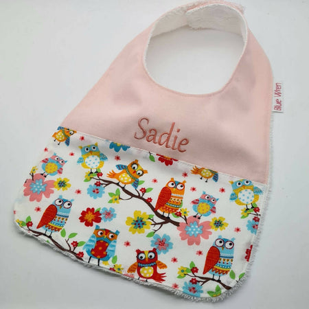 Personalised Baby Bib Gift Owl Fabric